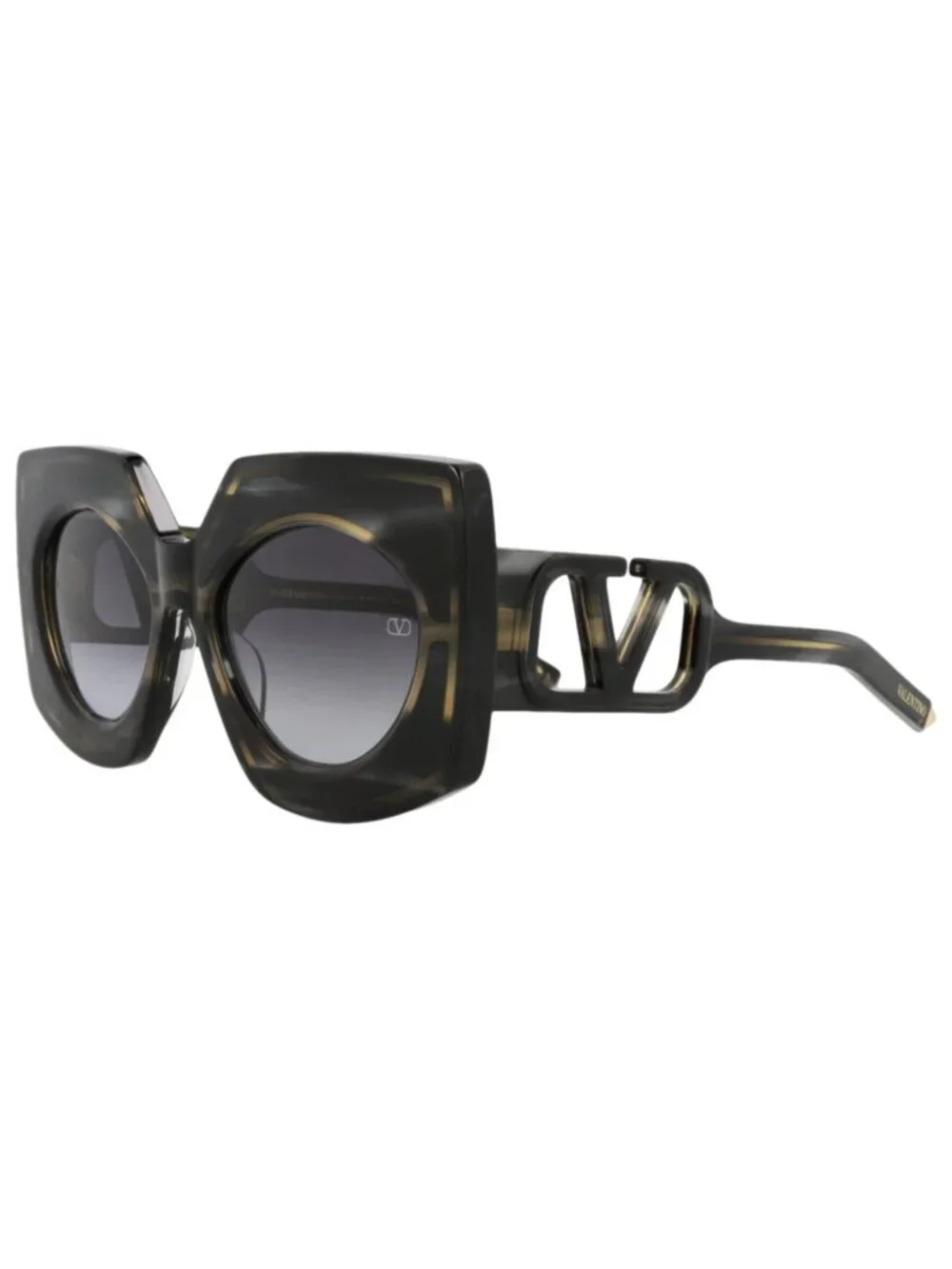 New Valentino Women's Sunglasses Square Rectangle Acetate Frame Black Havana